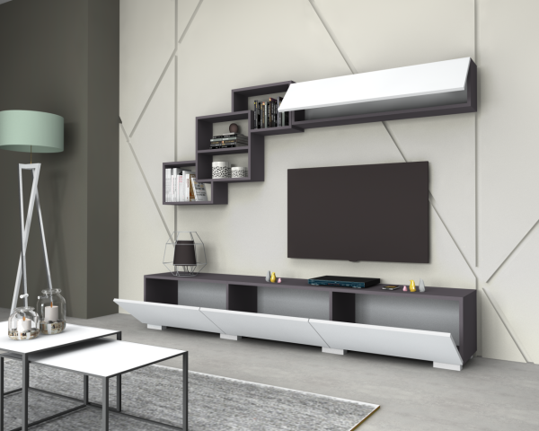 Dmodül Free Tv Ünitesi 210 cm Gri Beyaz