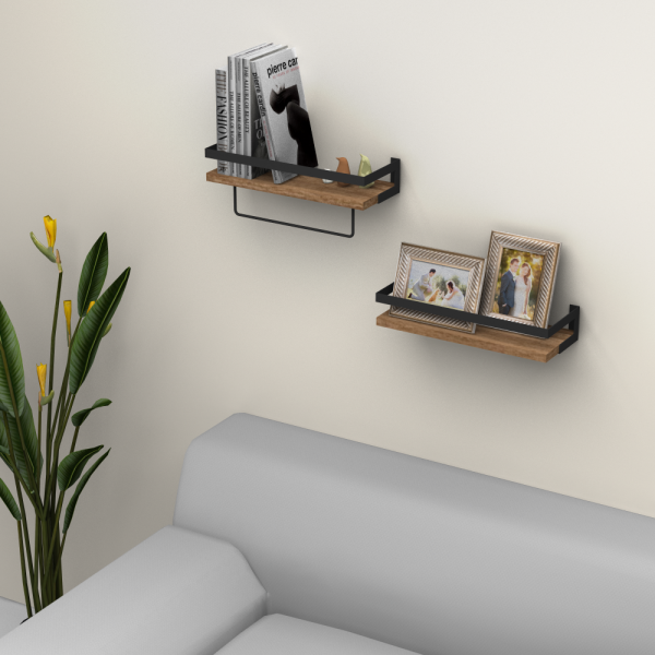 Dmodül Ares 2 li Ceviz Dekoratif Modern Duvar Rafı