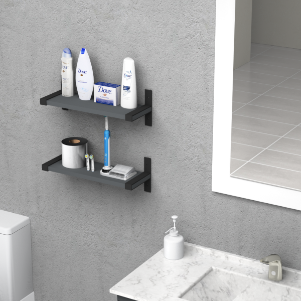 Dmodül Teos 2 li Koyu Gri Dekoratif Modern Duvar Rafı