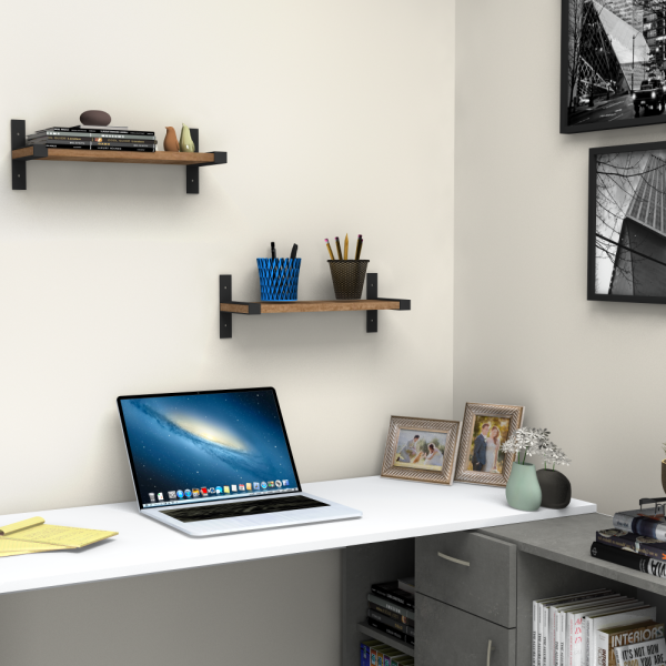 Dmodül Teos 2 li Ceviz Dekoratif Modern Duvar Rafı