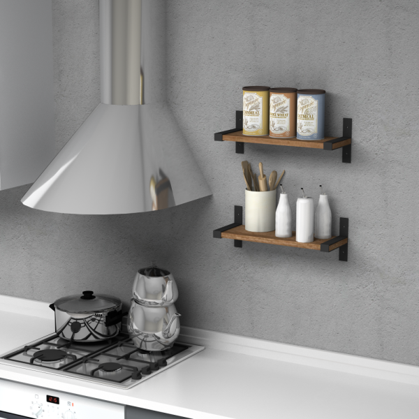 Dmodül Teos 2 li Ceviz Dekoratif Modern Duvar Rafı