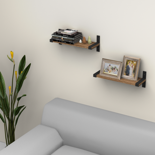 Dmodül Teos 2 li Ceviz Dekoratif Modern Duvar Rafı