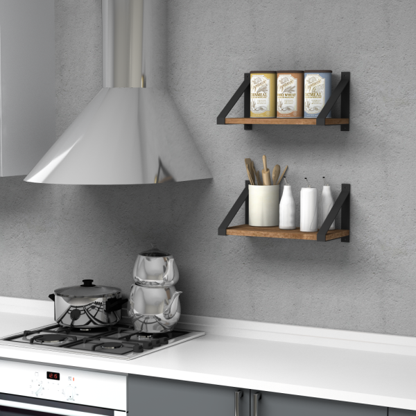 Dmodül Moon 2 li Ceviz Dekoratif Modern Duvar Rafı