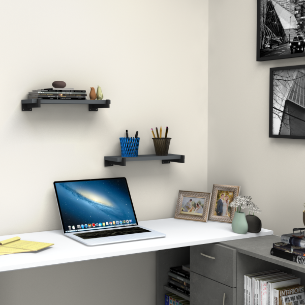 Dmodül Login 2 li Koyu Gri Dekoratif Modern Duvar Rafı