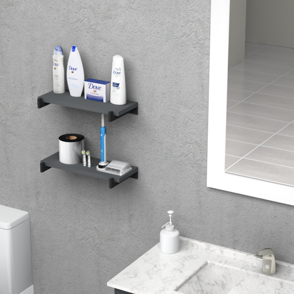 Dmodül Login 2 li Koyu Gri Dekoratif Modern Duvar Rafı