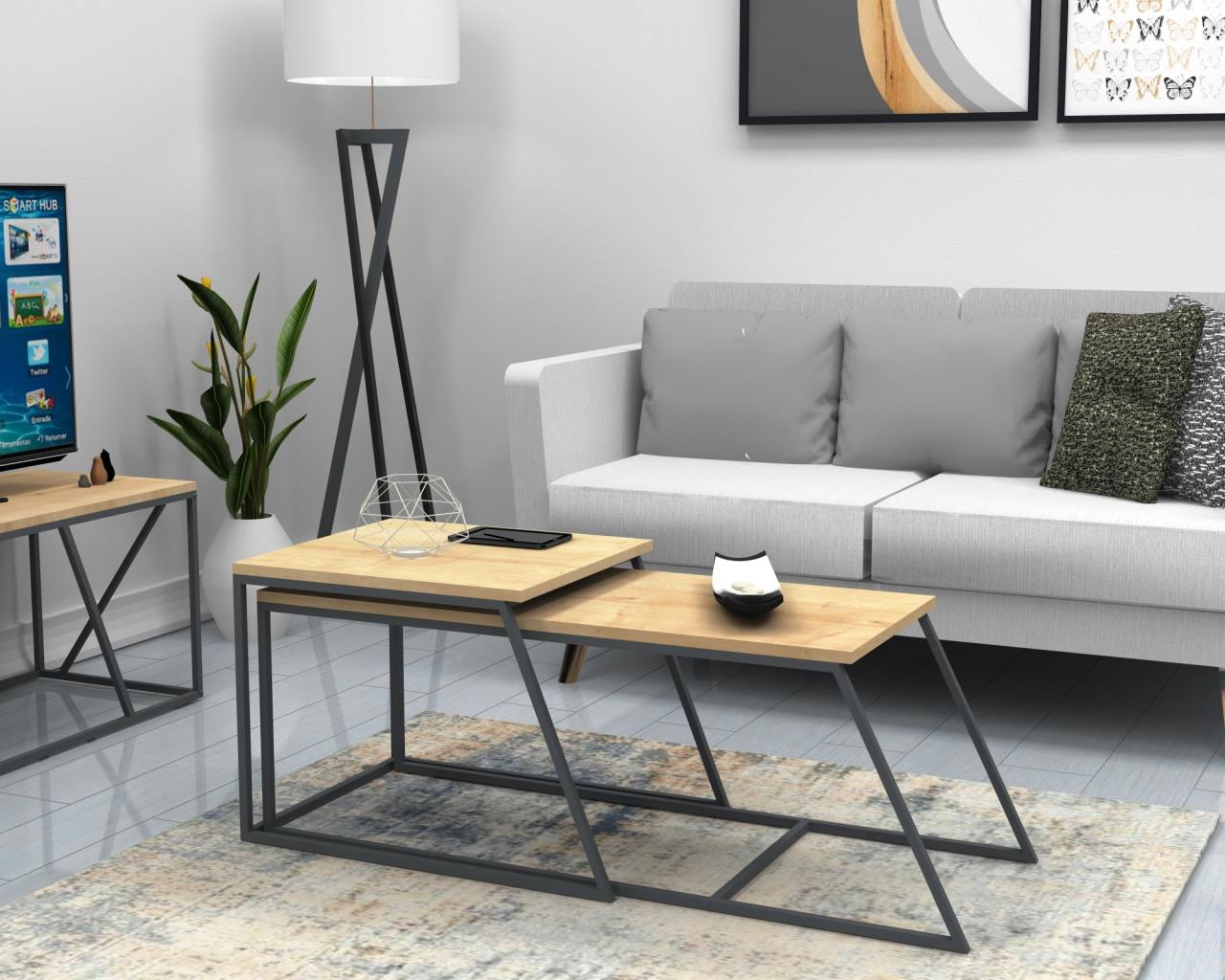 Kary Orta Sehpa 2'li Beyaz Safir Meşe