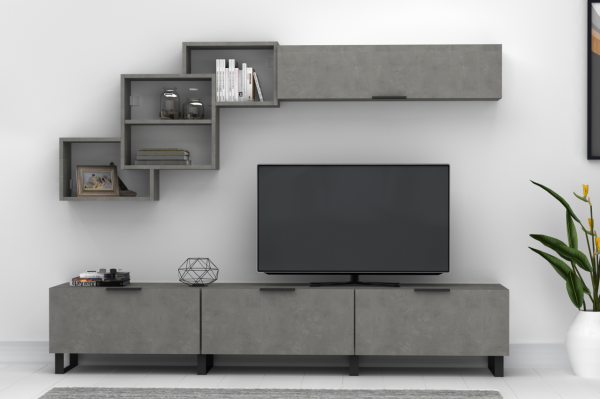 Dmodül   Losta Metal Ayaklı Tv Ünitesi 210 cm Retro Gri
